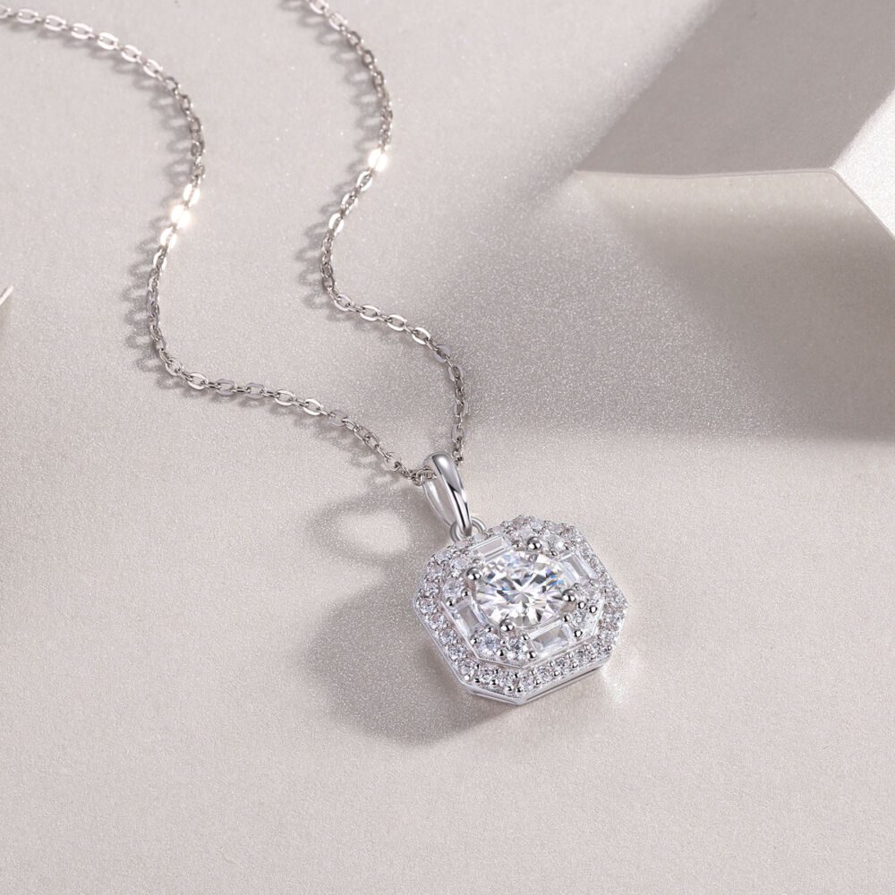 Small Square Bag Luxury Fashion Diamond Pendant Necklace Set With Mosan Diamond Silver Ornaments - Image 3