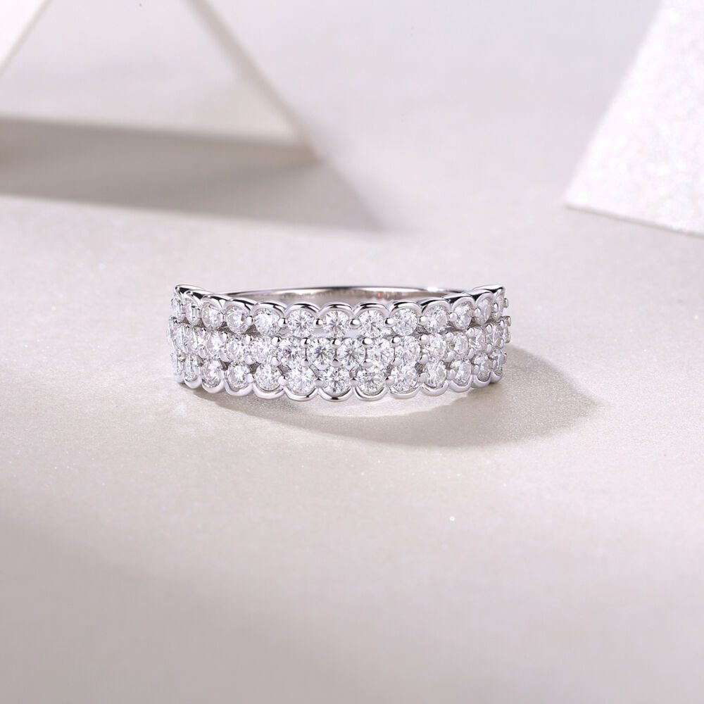 Multi-row Diamond Ring Luxury Fashion Set Moissanite Silver Ring - Image 3