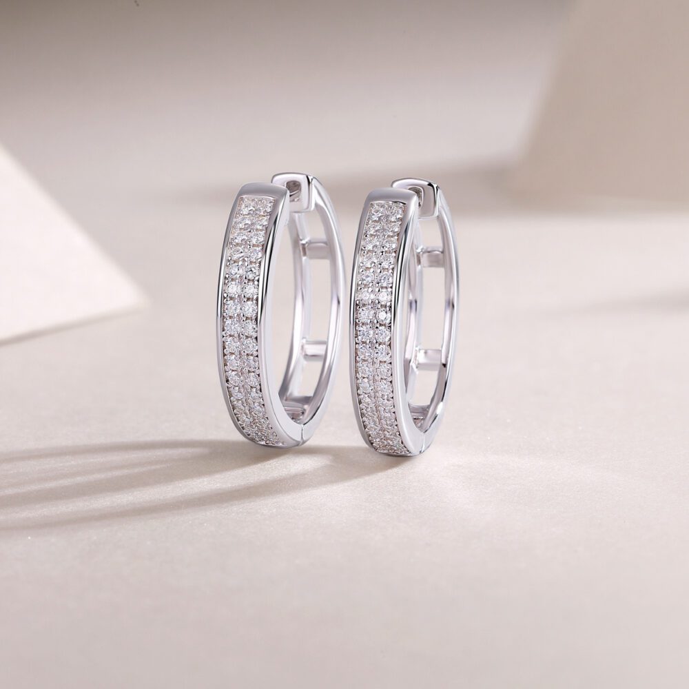 Lustre Hoops  Moissanite Pavé Earrings in Platinum-Plated S925 Silver