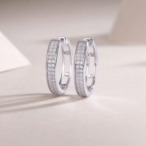 Lustre Hoops  Moissanite Pavé Earrings in Platinum-Plated S925 Silver