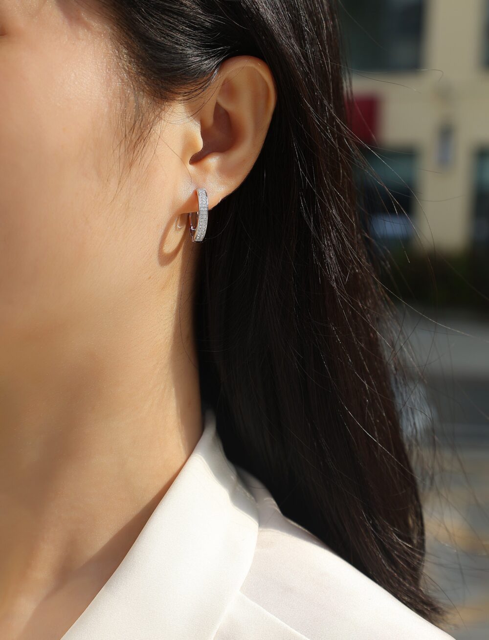 Lustre Hoops  Moissanite Pavé Earrings in Platinum-Plated S925 Silver - Image 3