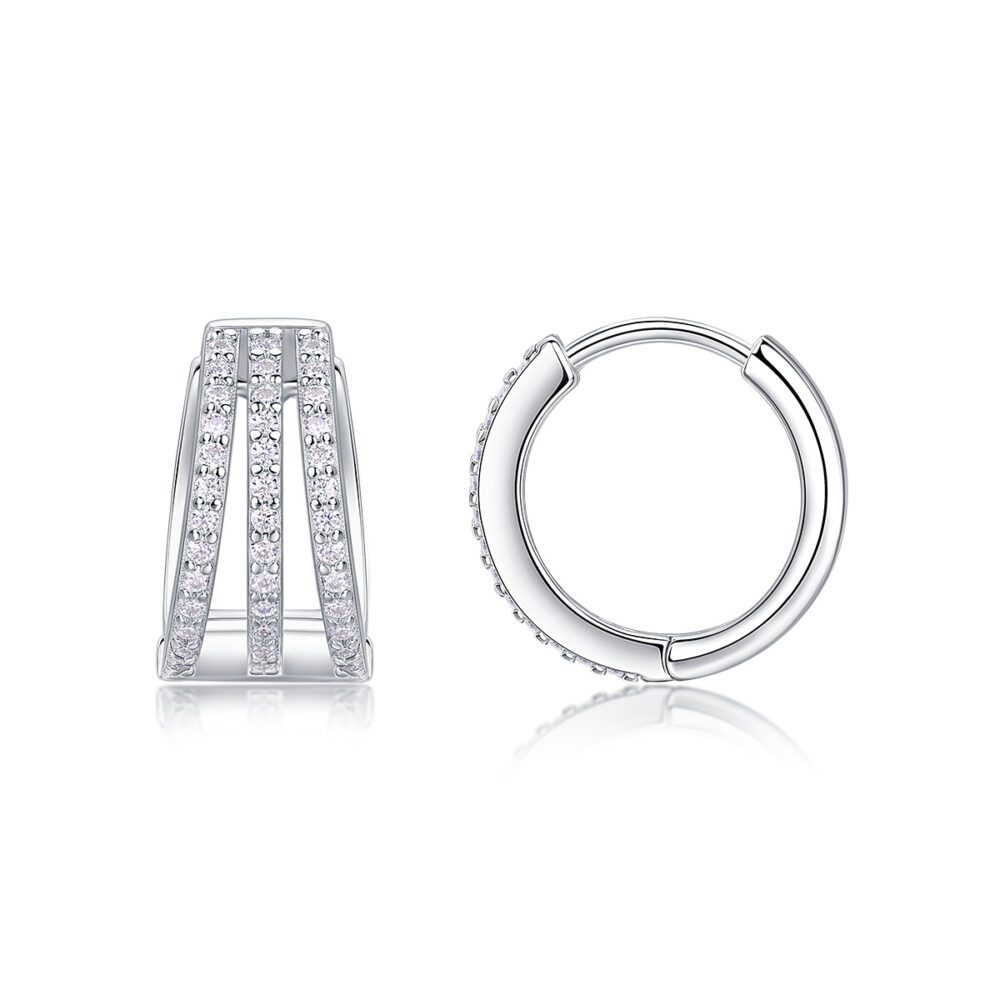 Trilux Hoops  Triple Row Moissanite Earrings in S925 Sterling Silver - Image 2