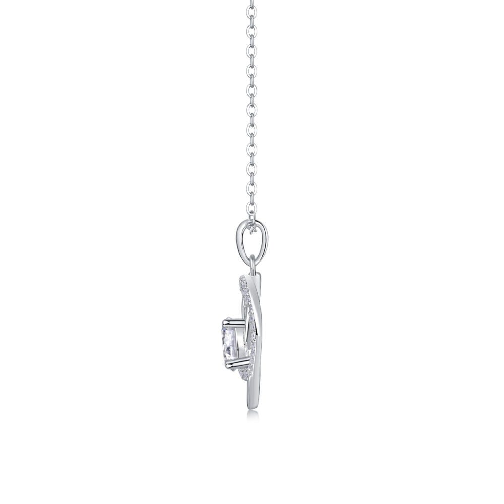 Heart To Heart Interlocking Luxury Fashion Diamond Pendant Necklace Set With Mosan Diamond Silver Ornaments - Image 2