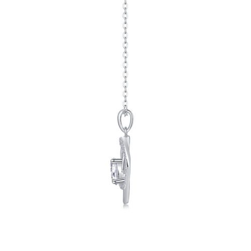 Heart To Heart Interlocking Luxury Fashion Diamond Pendant Necklace Set With Mosan Diamond Silver Ornaments