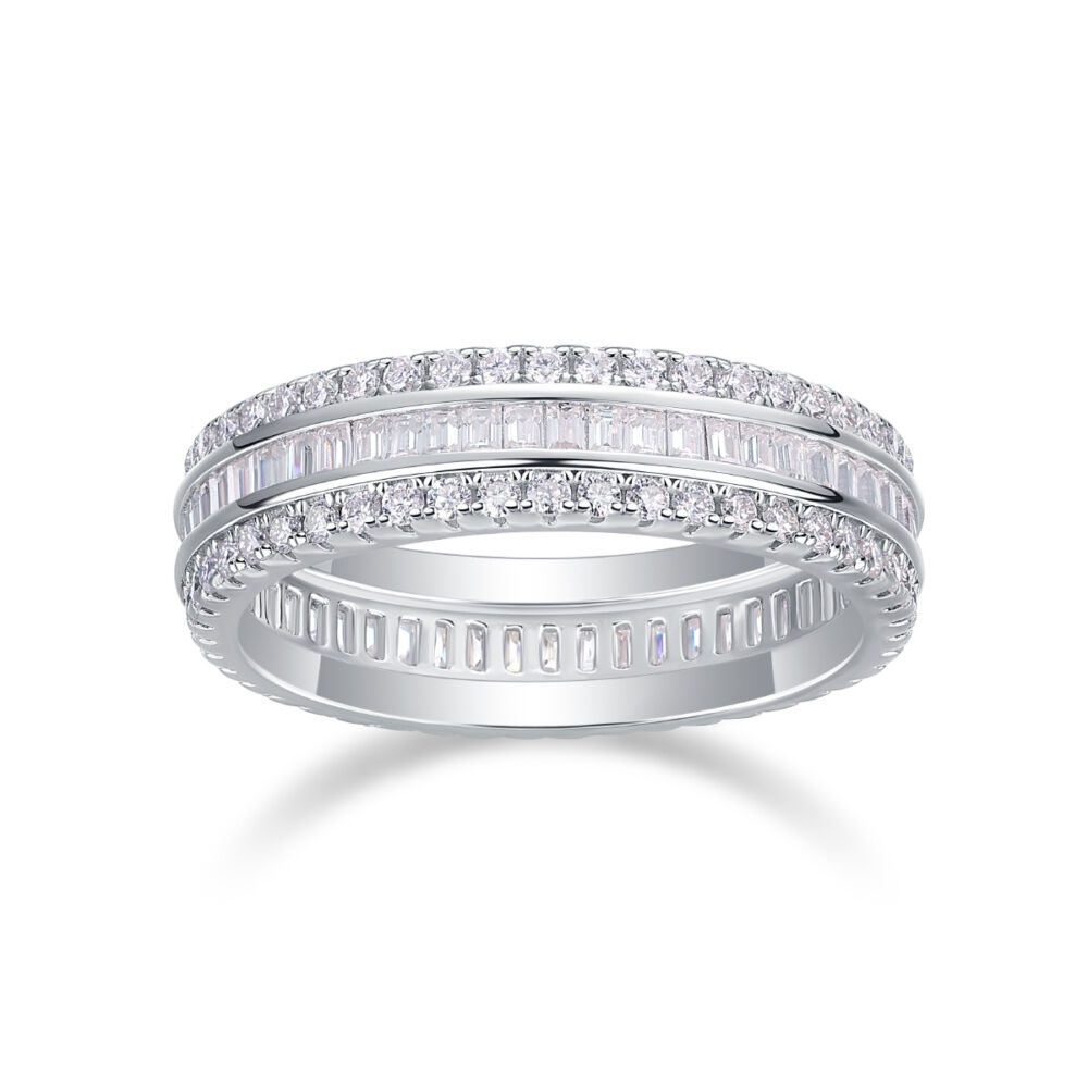 Three Row Diamond Ring Luxury Fashion Set Moissanite Silver Ring - Image 4