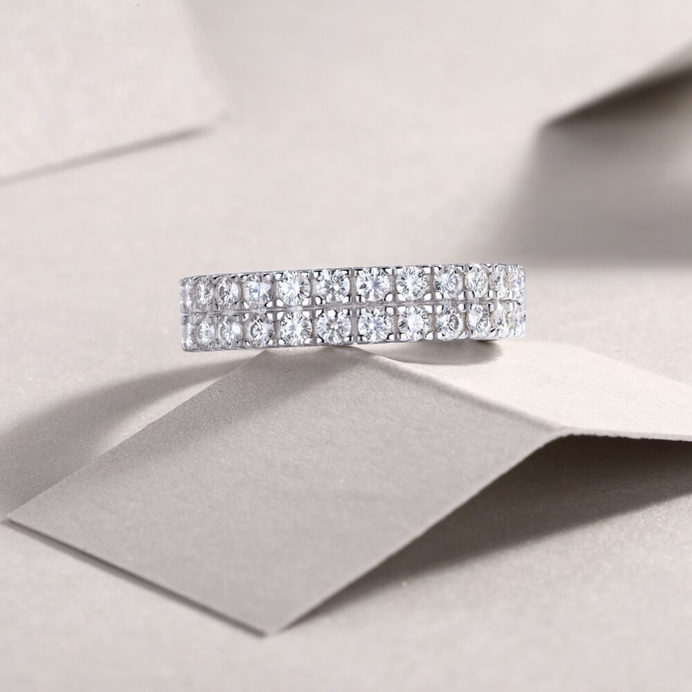 Multi-row Diamond Ring Luxury Fashion Set Moissanite Silver Ring - Image 6
