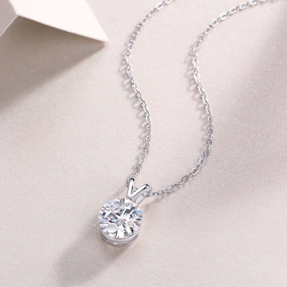 Diamond Sparkle V-chain Luxury Fashion Diamond Pendant Necklace Set With Mosan Diamond Silver Ornaments - Image 3