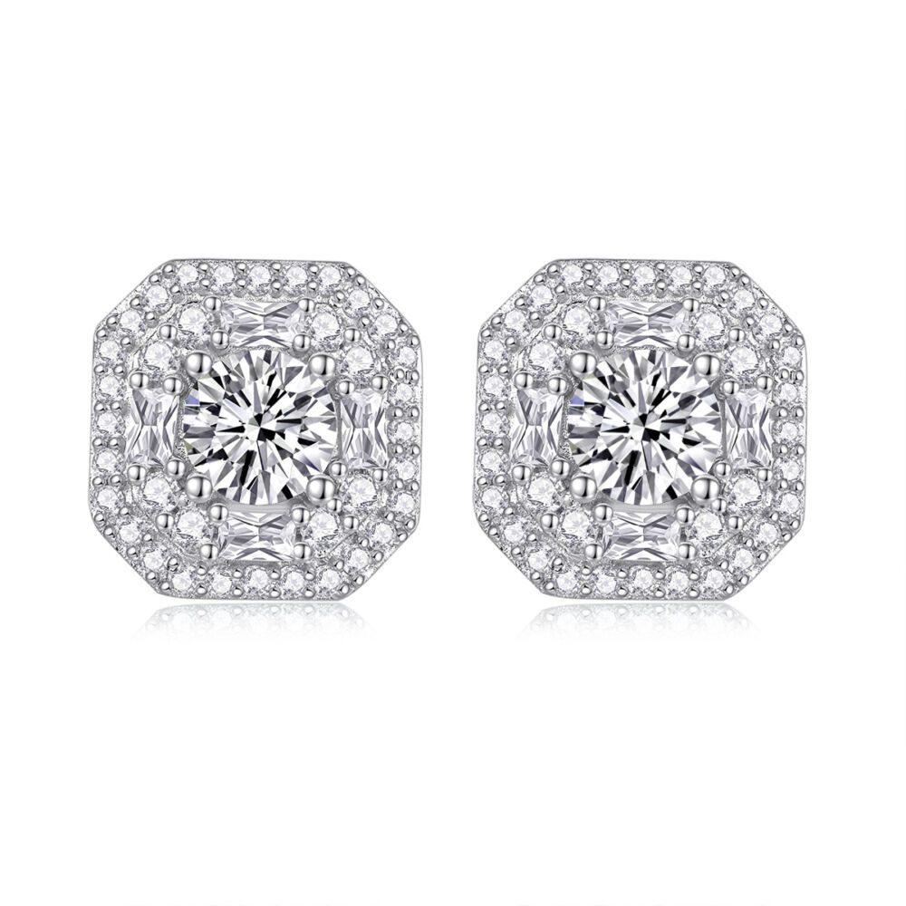 Large Diamond Set With Moissanite Silver Earrings Luxury Fashion Diamond Stud Earrings - Image 2