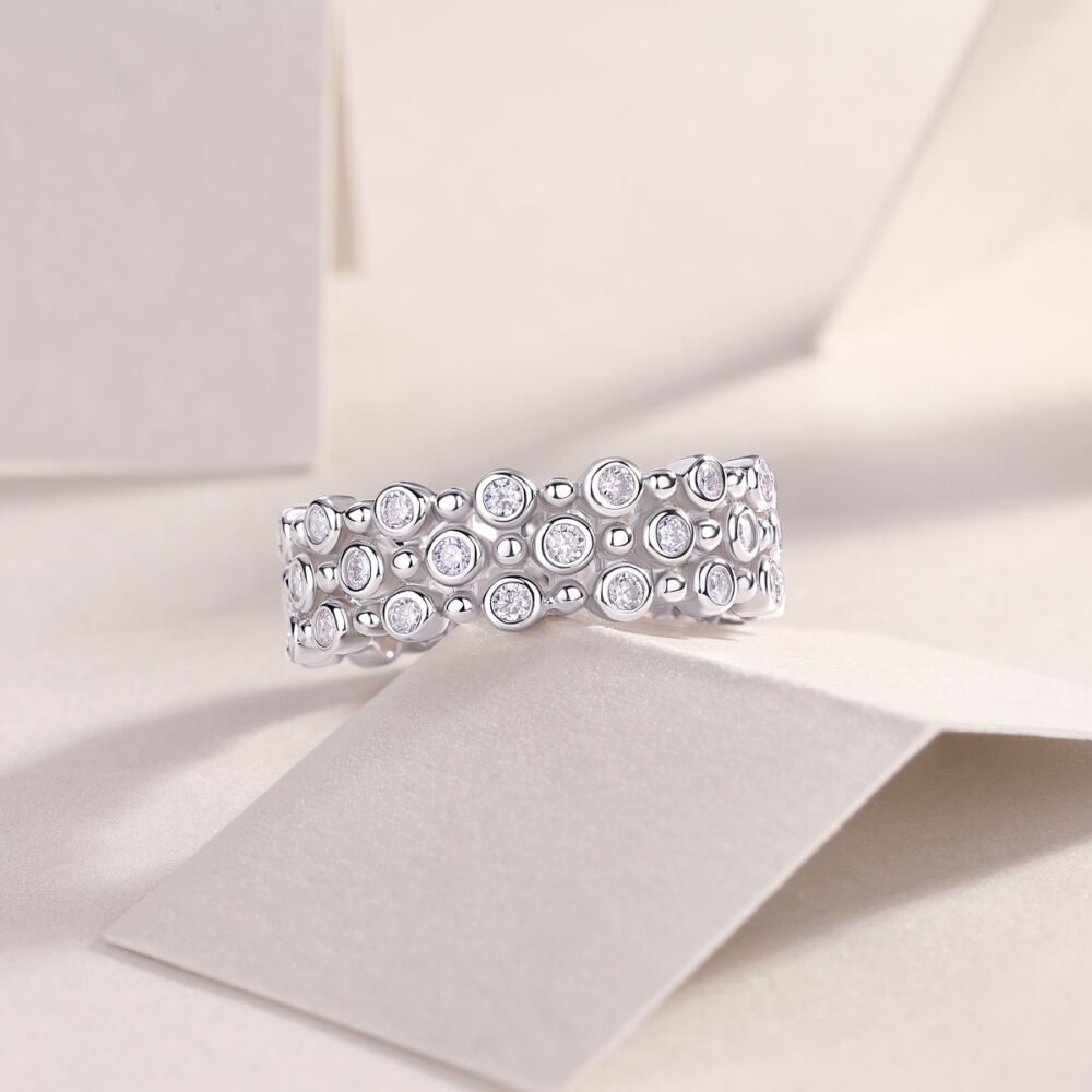 Multi-row Diamond Ring Luxury Fashion Set Moissanite Silver Ring - Image 5