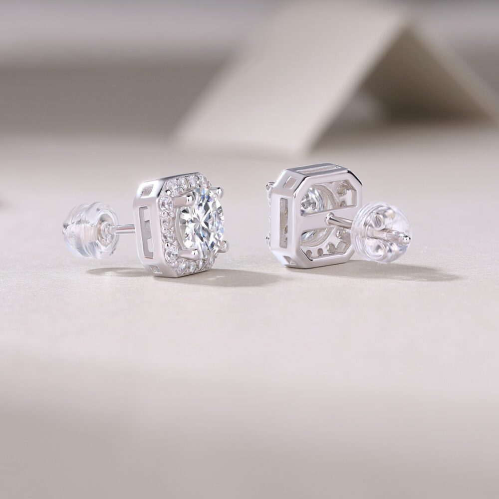 Luxxi Radiance Halo Stud Earrings – Sparkling Round Cut with Pavé Accents - Image 2