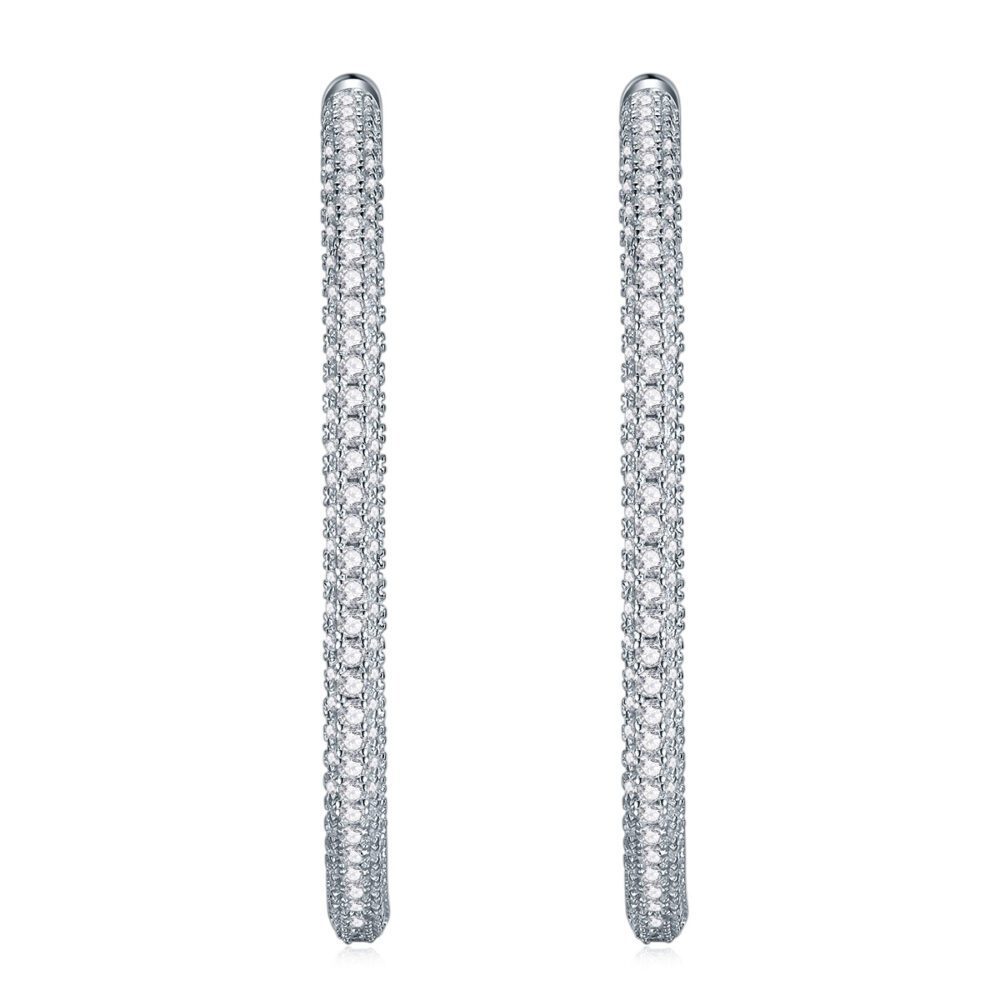 Light Luxury Mosan Diamond Hoop Studs – Sparkling Silver Elegance - Image 2