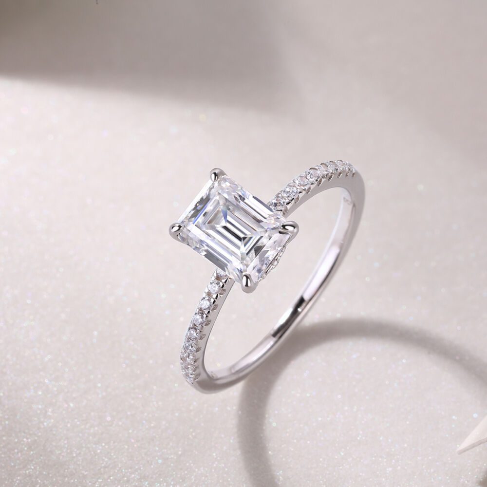 Square Diamond Ring Luxury Fashion Set Moissanite Silver Ring - Image 5