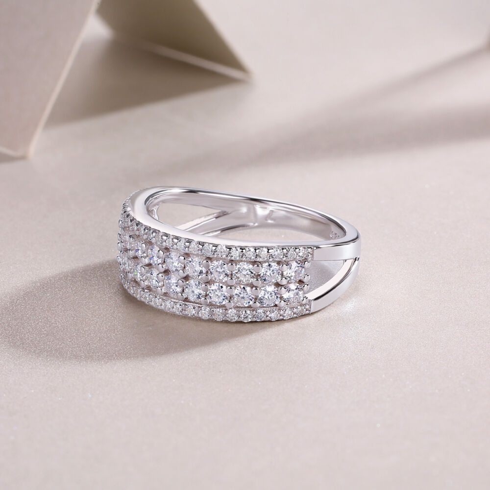 Multi-row Diamond Ring Luxury Fashion Set Moissanite Silver Ring - Image 5