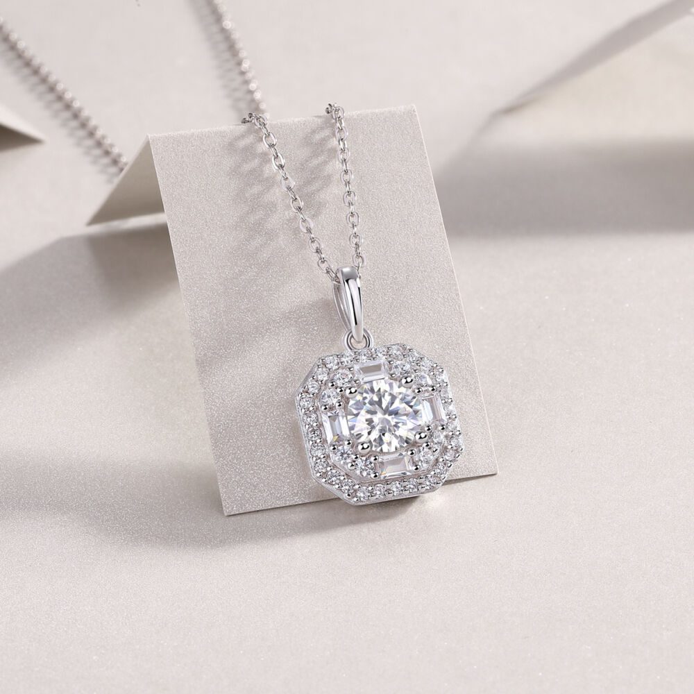 Small Square Bag Luxury Fashion Diamond Pendant Necklace Set With Mosan Diamond Silver Ornaments - Image 4