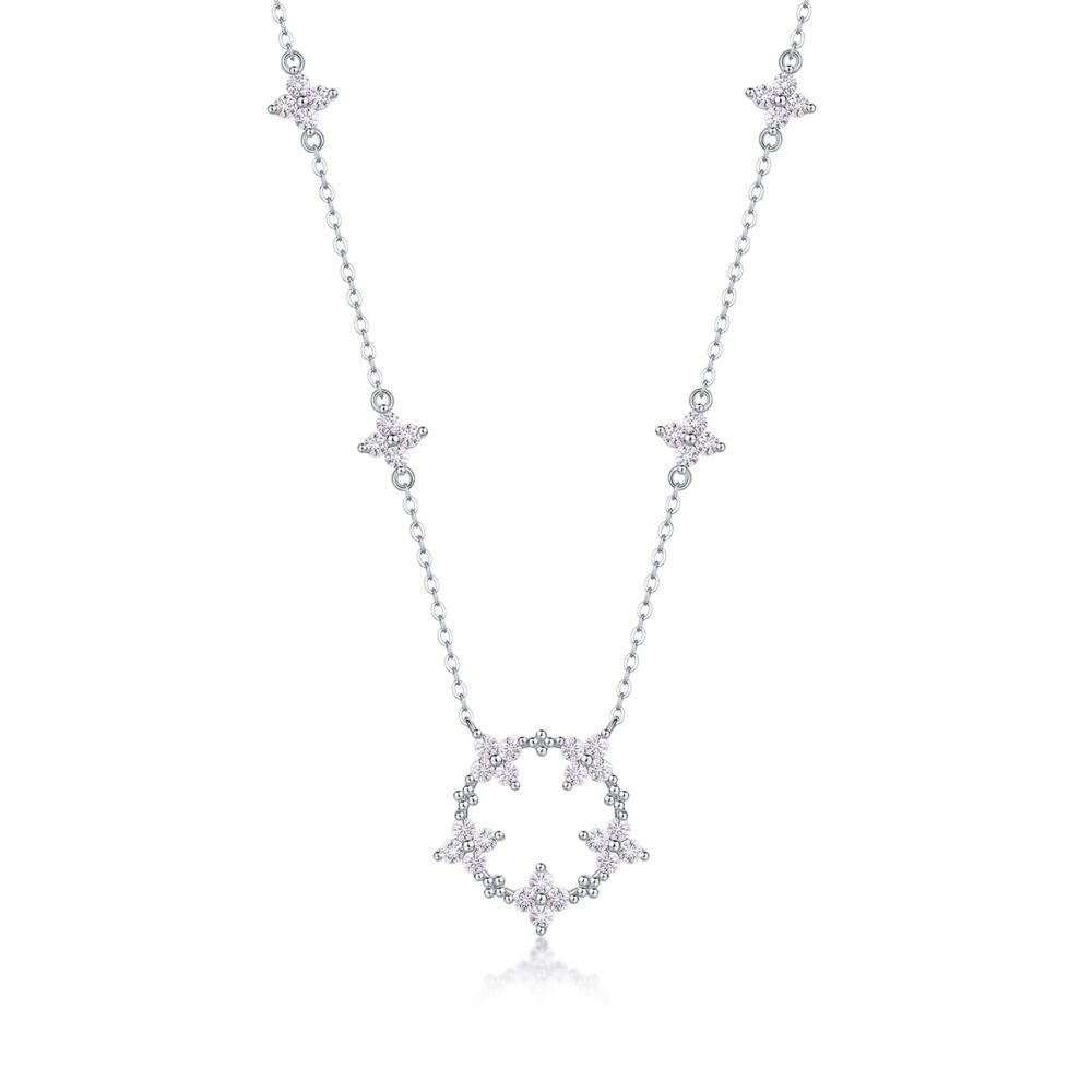 Iris Flower Luxurious Fashion Diamond Pendant Necklace Set With Mosan Diamond Silver Ornaments