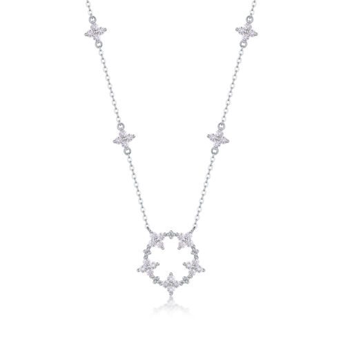 Iris Flower Luxurious Fashion Diamond Pendant Necklace Set With Mosan Diamond Silver Ornaments
