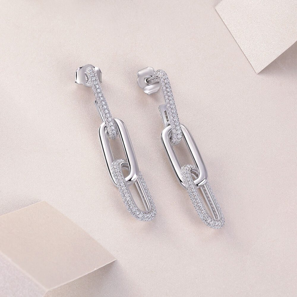 Chain Luxury Fashion Diamond Earrings Stud Set With Mosan Diamond Silver Ornaments - Image 4