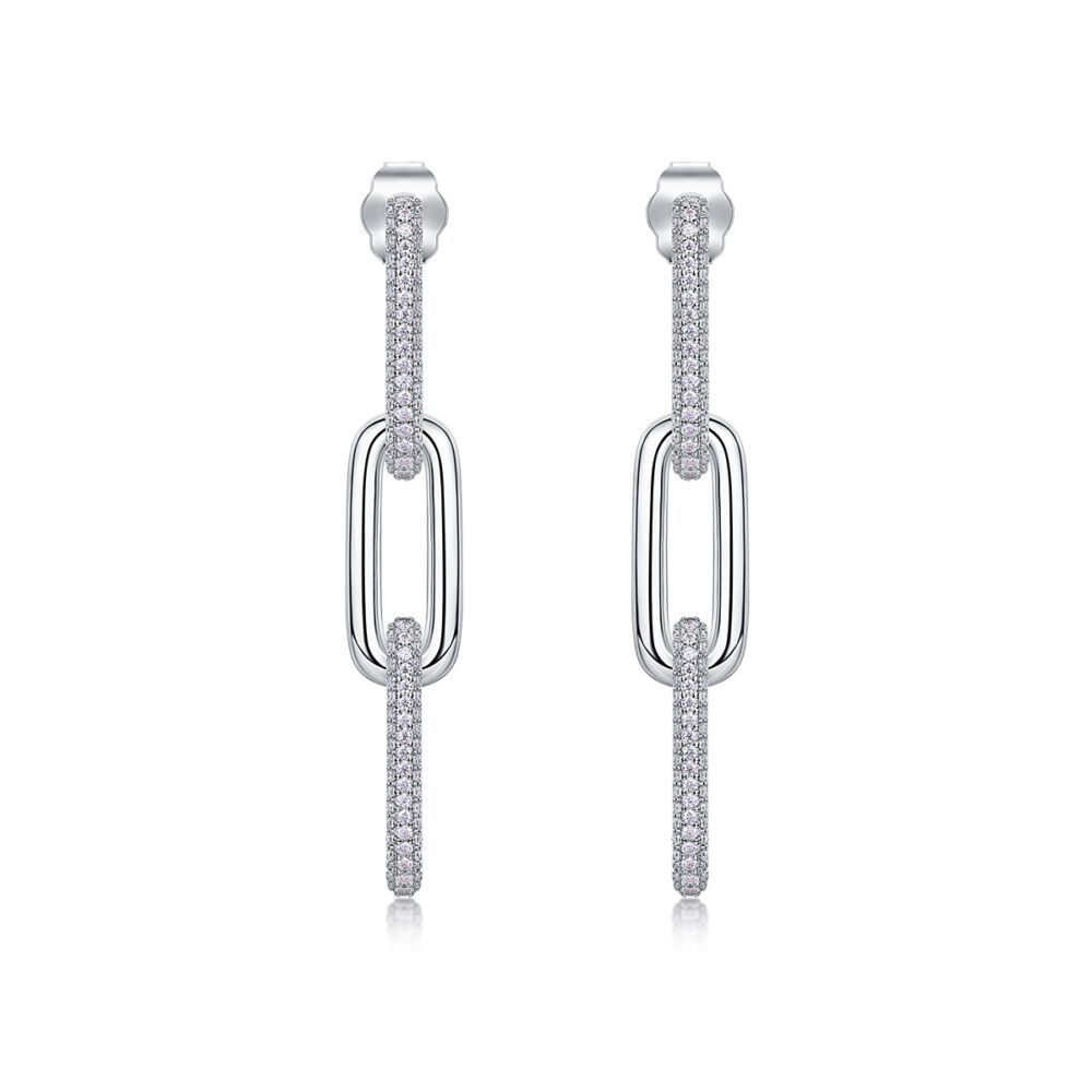 Chain Luxury Fashion Diamond Earrings Stud Set With Mosan Diamond Silver Ornaments