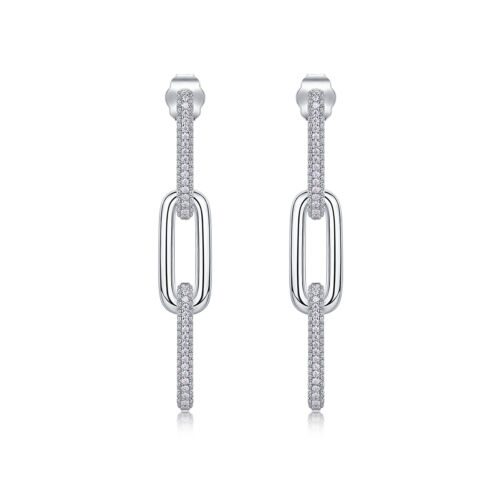Chain Luxury Fashion Diamond Earrings Stud Set With Mosan Diamond Silver Ornaments