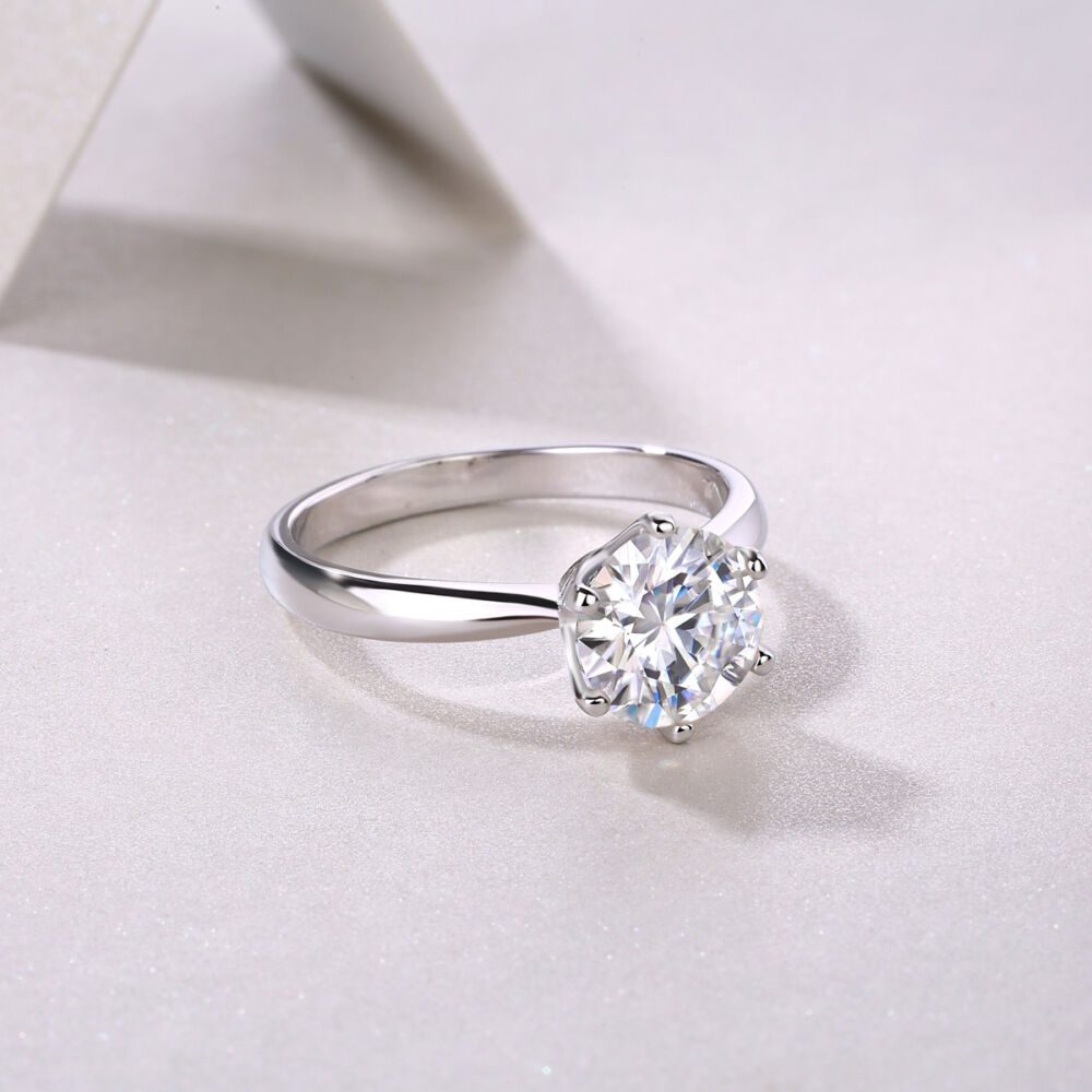 Classic Six-prong Mossan Diamond Silver Open Ring And Fixed Ring - Image 5
