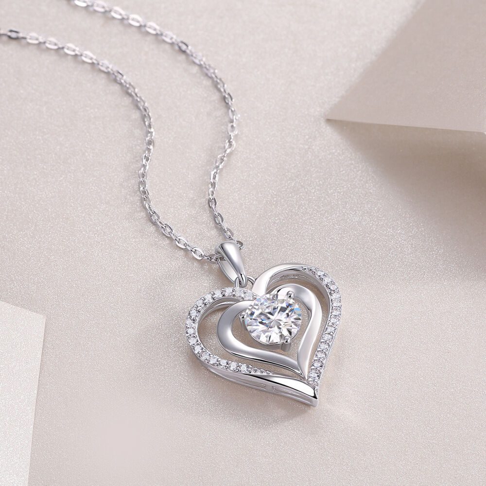 Heart To Heart Luxury Fashion Diamond Pendant Necklace Set With Mosan Diamond Silver Ornaments - Image 4