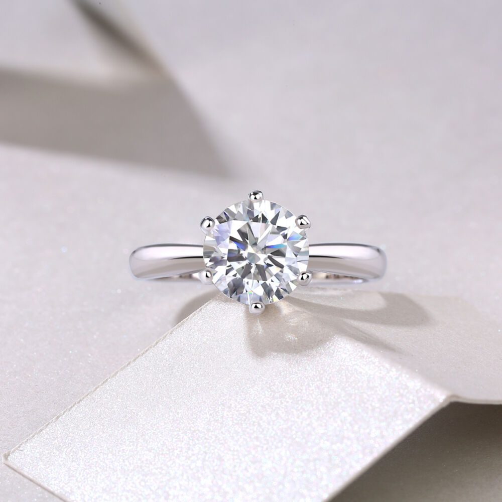 Classic Six-prong Mossan Diamond Silver Open Ring And Fixed Ring - Image 6