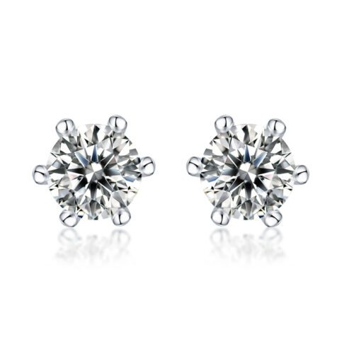 Timeless Light – Six-Prong Moissanite Stud Earrings in Silver
