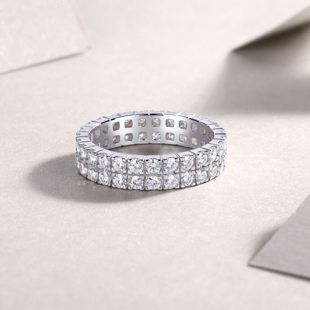 Multi-row Diamond Ring Luxury Fashion Set Moissanite Silver Ring - Image 5