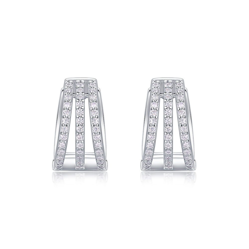 Trilux Hoops  Triple Row Moissanite Earrings in S925 Sterling Silver