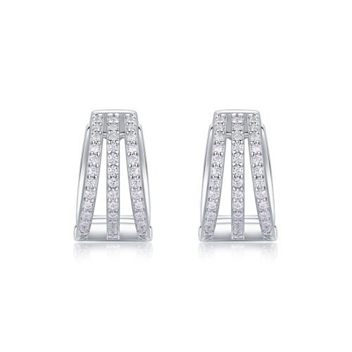 Trilux Hoops  Triple Row Moissanite Earrings in S925 Sterling Silver