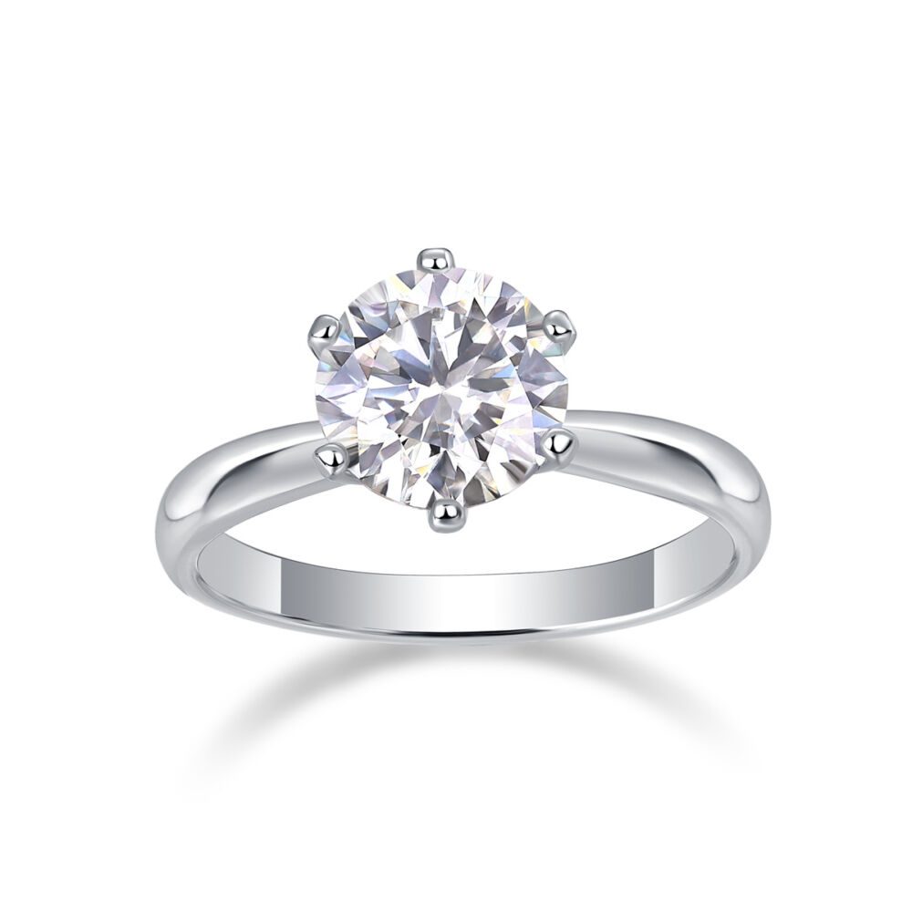 Classic Six-prong Mossan Diamond Silver Open Ring And Fixed Ring - Image 3
