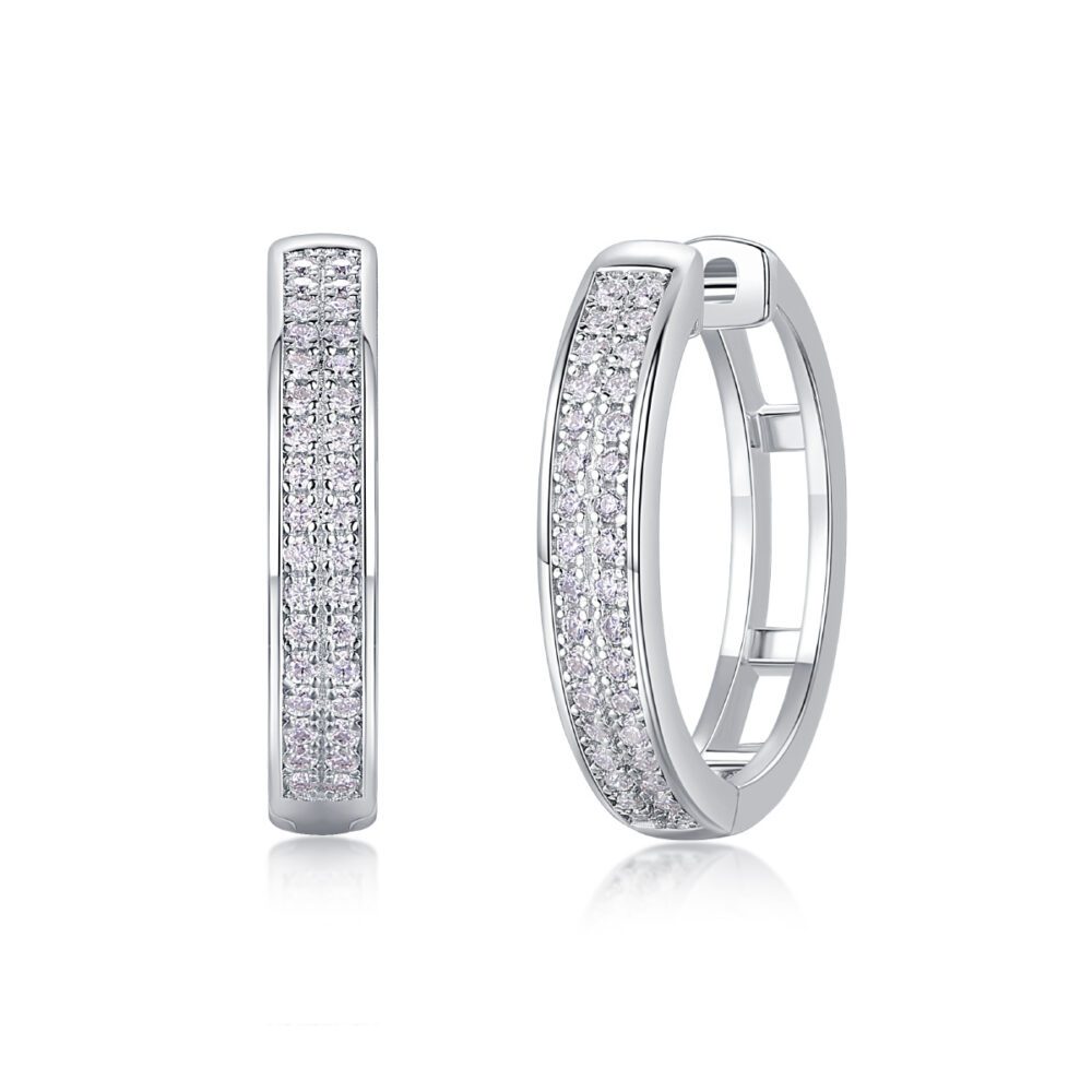 Lustre Hoops  Moissanite Pavé Earrings in Platinum-Plated S925 Silver - Image 6