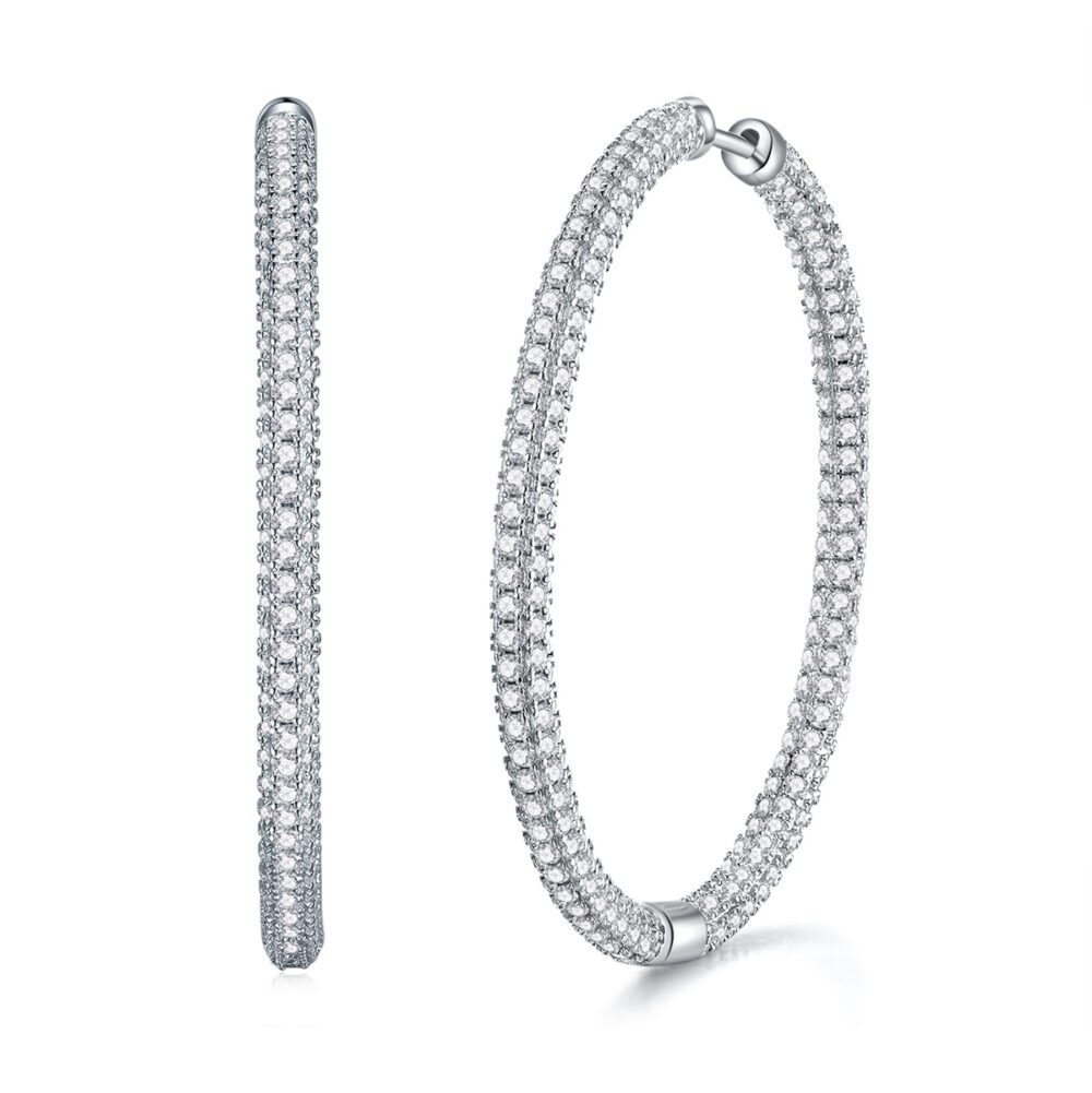 Light Luxury Mosan Diamond Hoop Studs – Sparkling Silver Elegance
