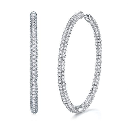 Light Luxury Mosan Diamond Hoop Studs – Sparkling Silver Elegance