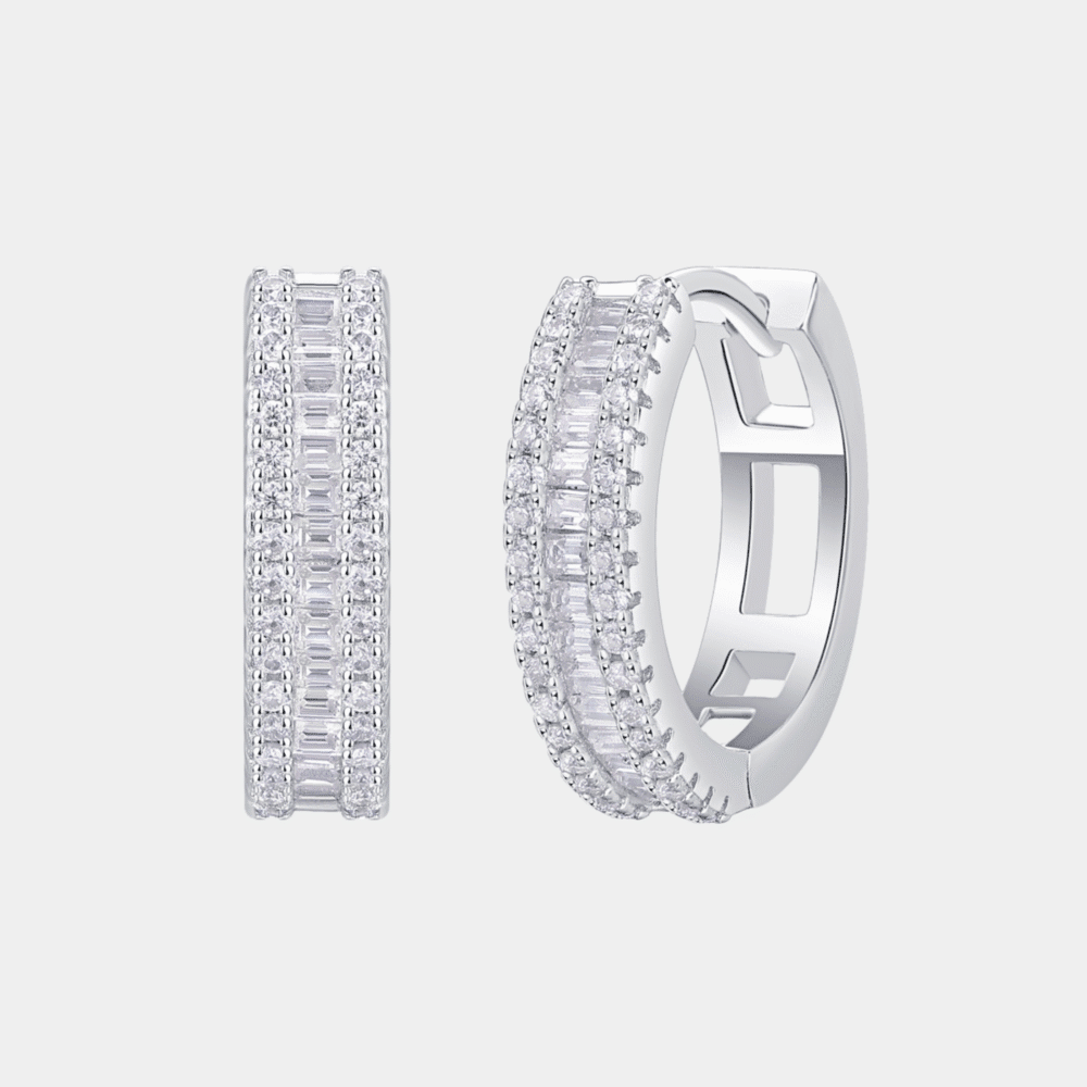 Woven Light Luxury Moissanite Hoop Earrings – Silver Diamond-Inlaid Ornaments