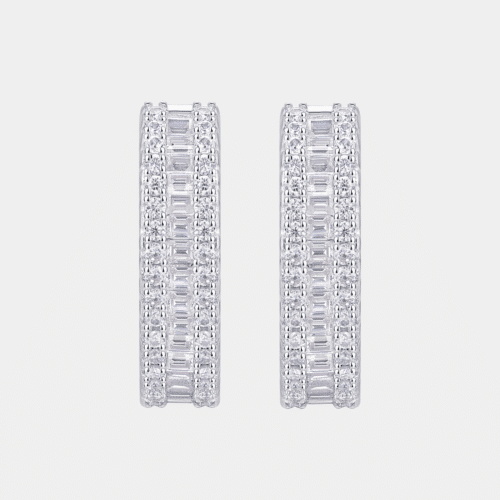 Woven Light Luxury Moissanite Hoop Earrings – Silver Diamond-Inlaid Ornaments