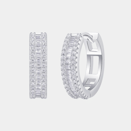 Woven Light Luxury Moissanite Hoop Earrings – Silver Diamond-Inlaid Ornaments