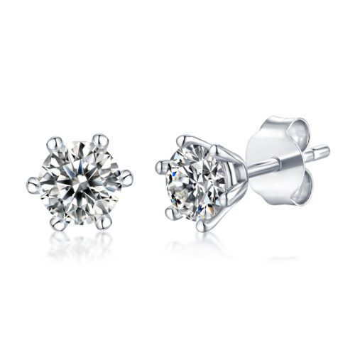 Timeless Light – Six-Prong Moissanite Stud Earrings in Silver