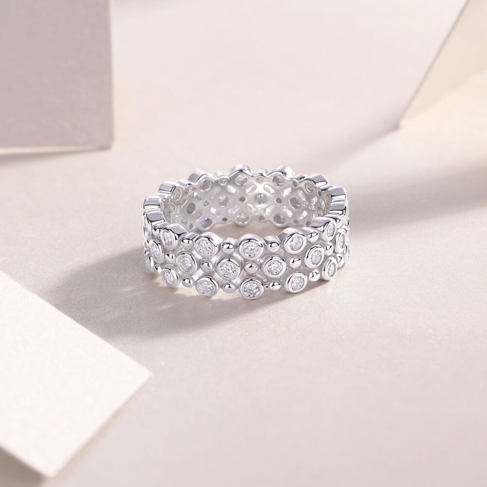 Multi-row Diamond Ring Luxury Fashion Set Moissanite Silver Ring - Image 6