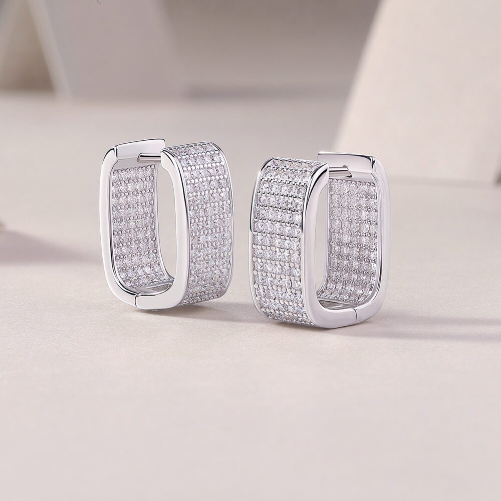 Light Rectangular Hoop Earrings – Multi-Row Mosan Diamond Sparkle - Image 4