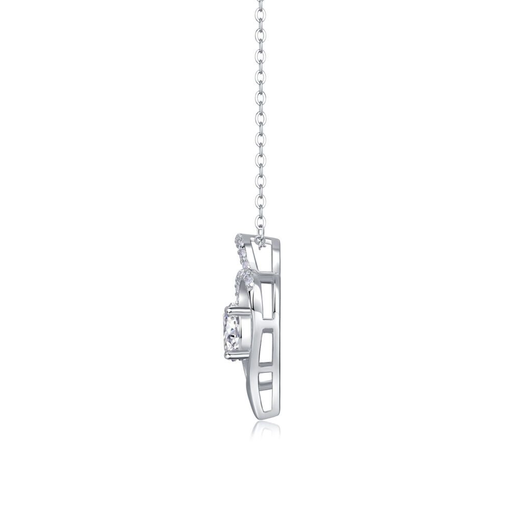 Heart To Heart Connected Luxury Fashion Diamond Pendant Necklace Set With Mosan Diamond Silver Ornaments - Image 2