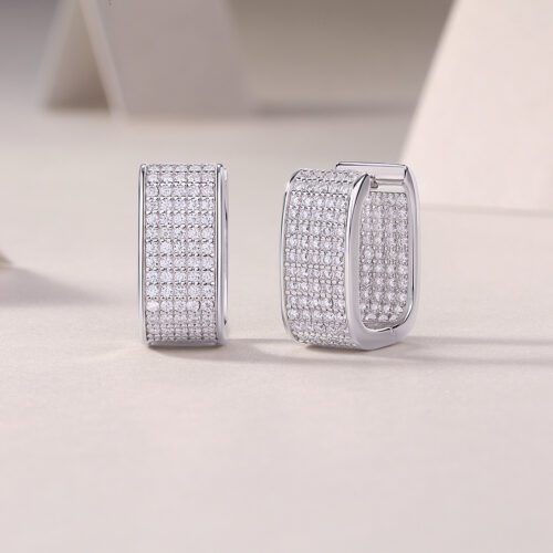 Light Rectangular Hoop Earrings – Multi-Row Mosan Diamond Sparkle