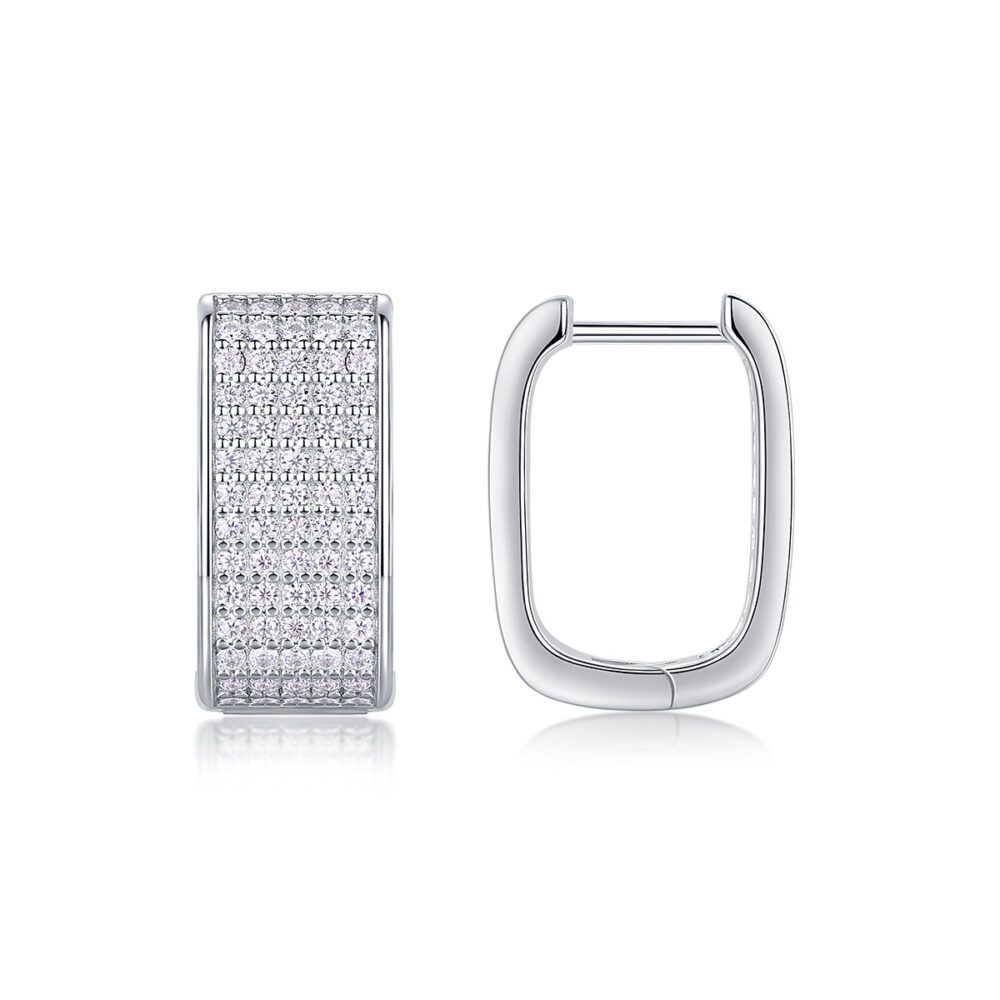 Light Rectangular Hoop Earrings – Multi-Row Mosan Diamond Sparkle
