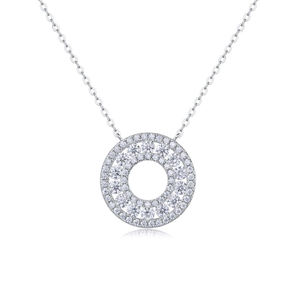 Reciprocating Luxury Fashion Diamond Pendant Necklace Set With Mosan Diamond Silver Ornaments