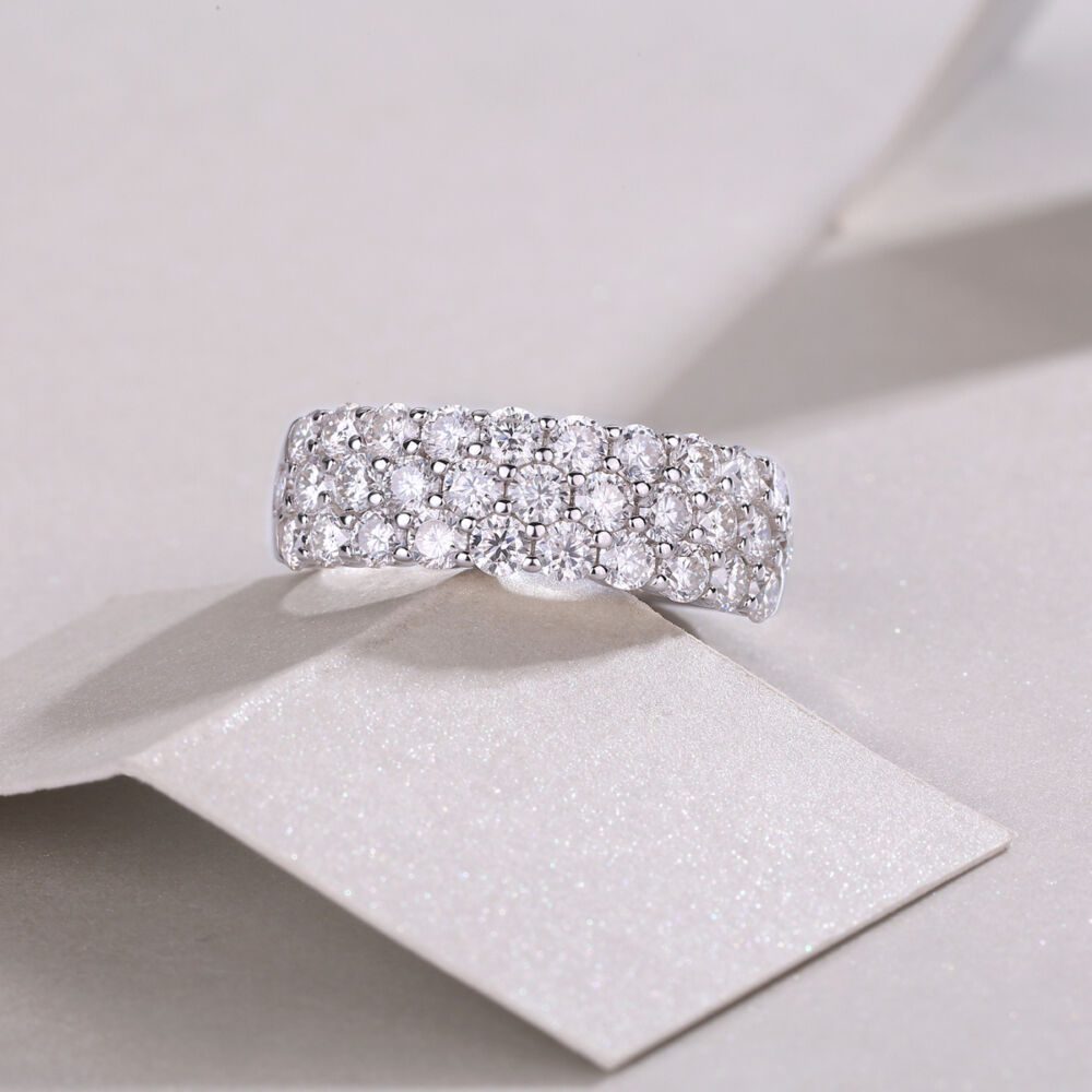 Multi-row Diamond Ring Luxury Fashion Set Moissanite Silver Ring - Image 6