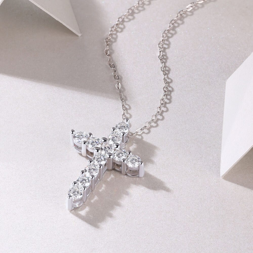 Faith Luxury Fashion Diamond Pendant Necklace Set With Mosan Diamond Silver Ornaments - Image 4