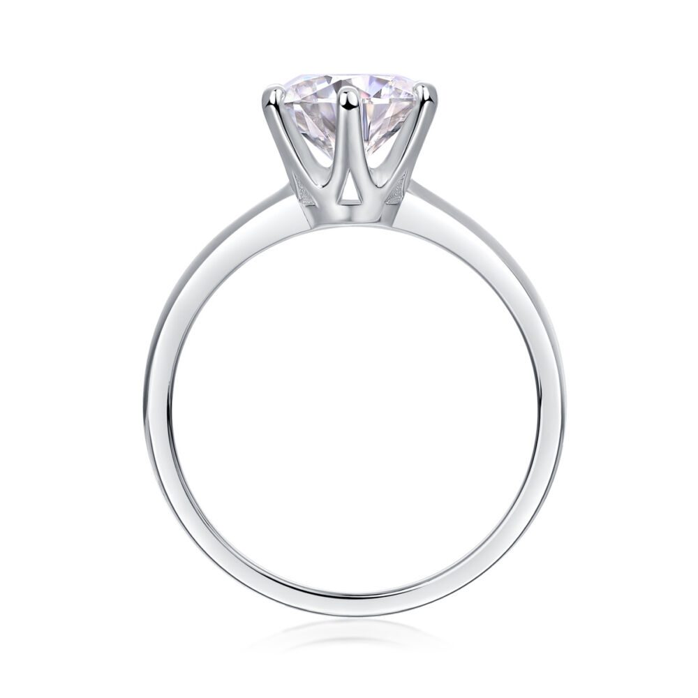 Classic Six-prong Mossan Diamond Silver Open Ring And Fixed Ring - Image 4