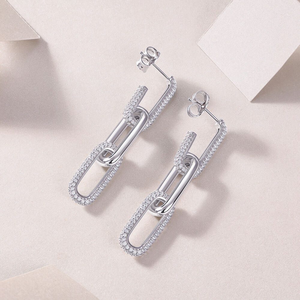 Chain Luxury Fashion Diamond Earrings Stud Set With Mosan Diamond Silver Ornaments - Image 3