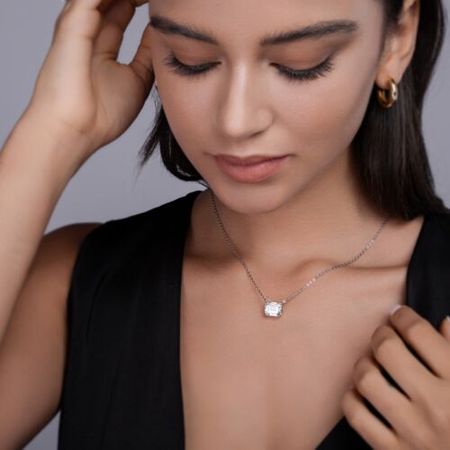 Mirage In The Mirror - A Trendy Diamond Pendant Necklace Set With Octagonal  Moissanite S925 Sterling Silver And Platinum Plating