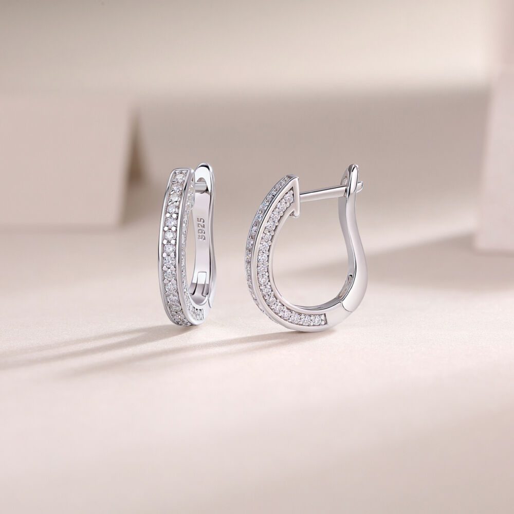 Highlight - S925 Moissanite Sterling Silver Earrings With Platinum-plated Stud Earrings, Fashionable, Trendy And Affordable Diamond Jewelry - Image 2